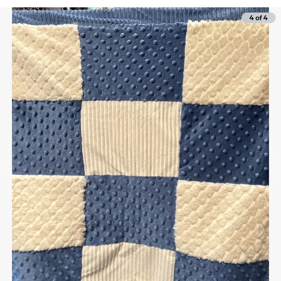 Kyle & Deena Baby Blanket Blue White Patchwork Minky Sherpa Lovey Security 30X30 - Picture 3 of 3